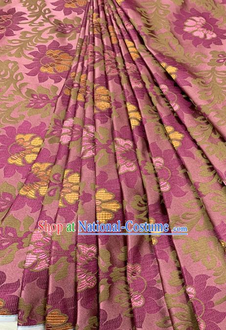 Chinese Classical Lotus Pattern Design Cameo Brown Brocade Fabric Asian Traditional Satin Tang Suit Silk Material