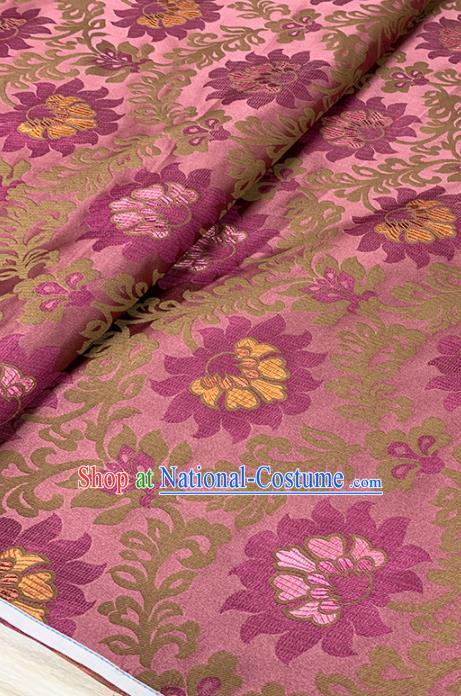 Chinese Classical Lotus Pattern Design Cameo Brown Brocade Fabric Asian Traditional Satin Tang Suit Silk Material