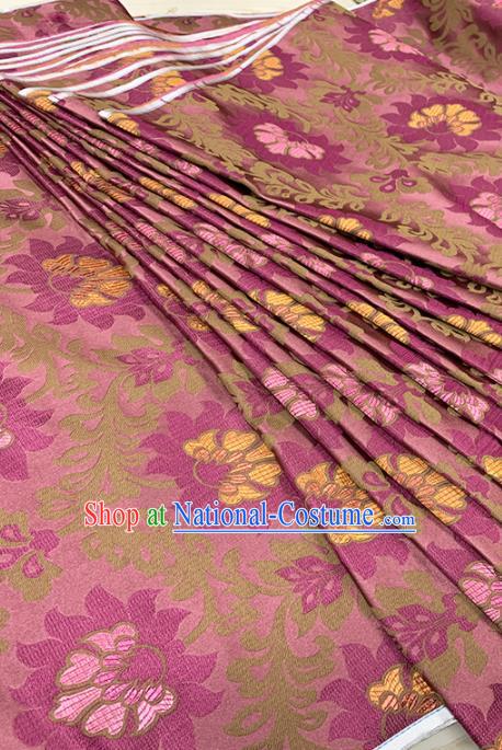 Chinese Classical Lotus Pattern Design Cameo Brown Brocade Fabric Asian Traditional Satin Tang Suit Silk Material