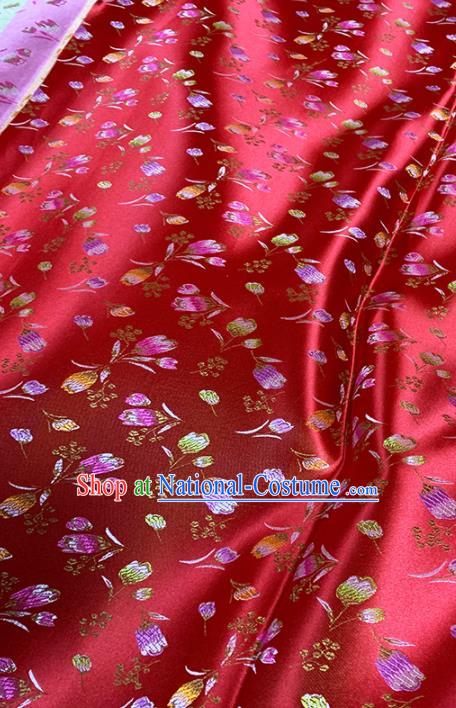 Chinese Classical Tulip Pattern Design Red Brocade Fabric Asian Traditional Satin Tang Suit Silk Material