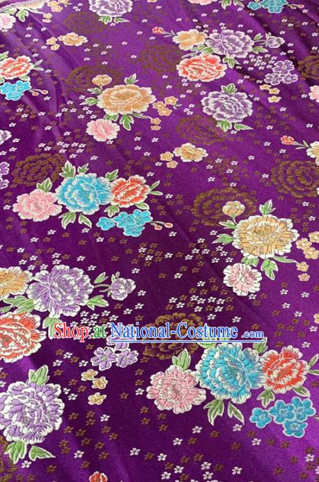 Chinese Classical Peony Plum Pattern Design Purple Brocade Fabric Asian Traditional Satin Tang Suit Silk Material