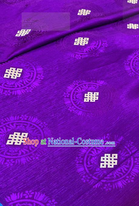 Chinese Classical Lucky Knots Pattern Design Purple Brocade Fabric Asian Traditional Satin Tang Suit Silk Material