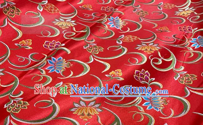 Chinese Classical Twine Lotus Pattern Design Red Brocade Fabric Asian Traditional Satin Tang Suit Silk Material