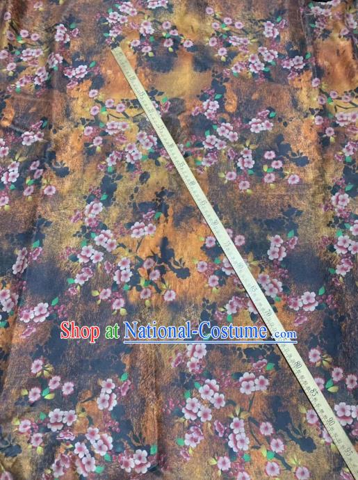 Chinese Classical Peach Blossom Pattern Design Orange Gambiered Guangdong Gauze Fabric Asian Traditional Cheongsam Silk Material