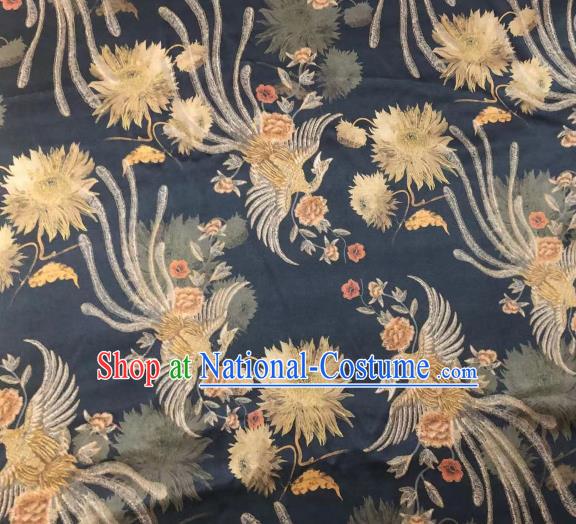 Chinese Classical Phoenix Epiphyllum Pattern Design Black Gambiered Guangdong Gauze Fabric Asian Traditional Cheongsam Silk Material