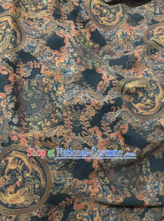 Chinese Classical Phoenix Dragon Pattern Design Black Gambiered Guangdong Gauze Fabric Asian Traditional Cheongsam Silk Material