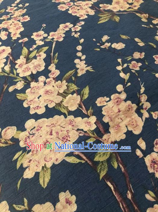 Chinese Classical Peach Blossom Pattern Design Navy Gambiered Guangdong Gauze Fabric Asian Traditional Cheongsam Silk Material