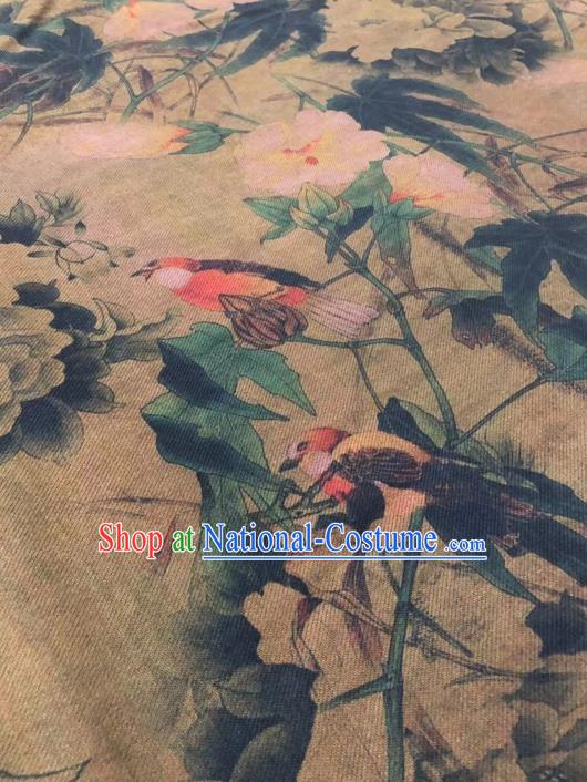 Chinese Classical Begonia Pattern Design Yellow Gambiered Guangdong Gauze Fabric Asian Traditional Cheongsam Silk Material