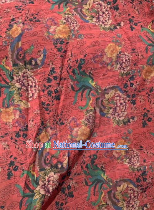 Chinese Classical Peony Pattern Design Red Gambiered Guangdong Gauze Fabric Asian Traditional Cheongsam Silk Material