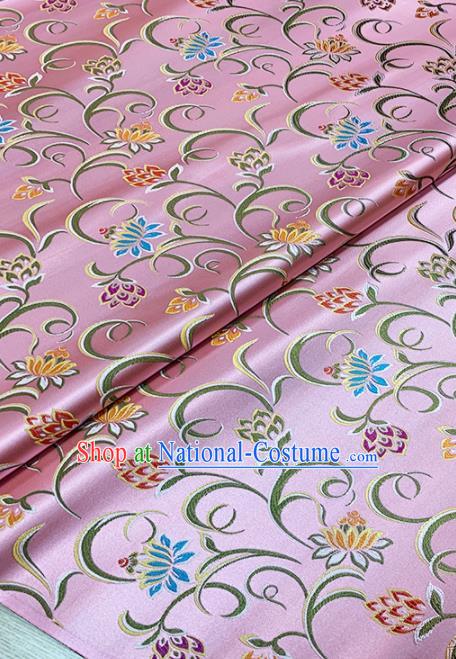 Chinese Classical Twine Lotus Pattern Design Pink Brocade Fabric Asian Traditional Satin Tang Suit Silk Material