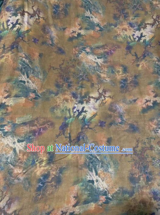 Chinese Classical Tree Pattern Design Khaki Gambiered Guangdong Gauze Fabric Asian Traditional Cheongsam Silk Material