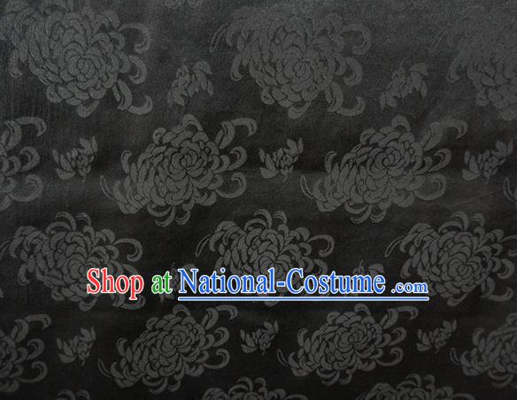 Chinese Classical Chrysanthemum Pattern Design Black Gambiered Guangdong Gauze Fabric Asian Traditional Cheongsam Silk Material