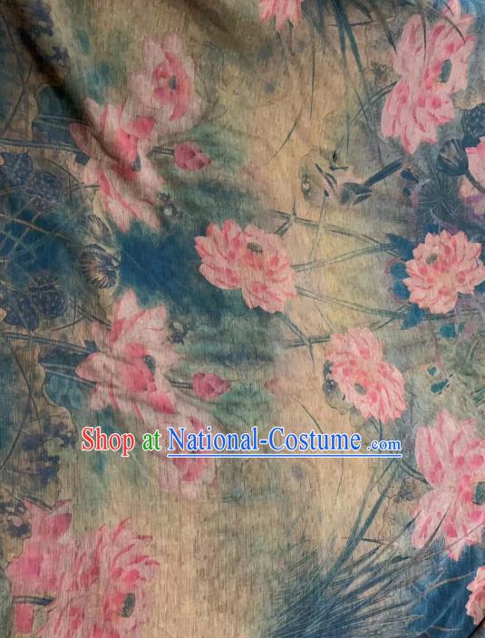 Chinese Classical Lotus Pattern Design Ginger Gambiered Guangdong Gauze Fabric Asian Traditional Cheongsam Silk Material