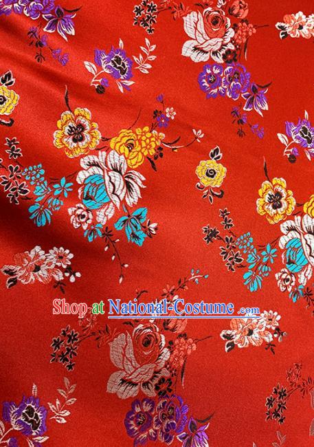 Chinese Classical Twine Tulip Pattern Design Red Brocade Fabric Asian Traditional Satin Tang Suit Silk Material