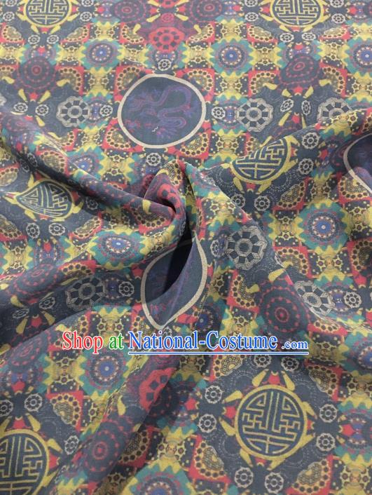 Chinese Classical Pattern Design Navy Gambiered Guangdong Gauze Fabric Asian Traditional Cheongsam Silk Material