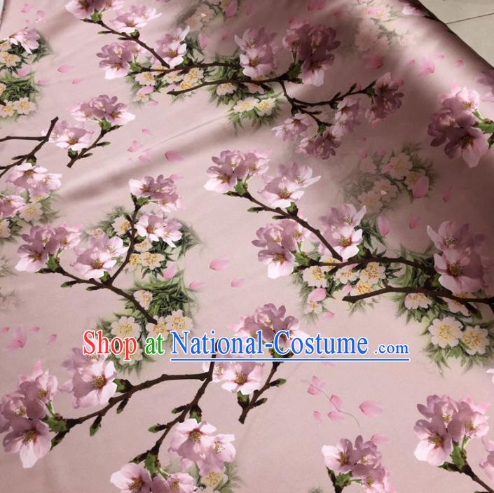 Chinese Classical Peach Blossom Pattern Design Pink Gambiered Guangdong Gauze Fabric Asian Traditional Cheongsam Silk Material