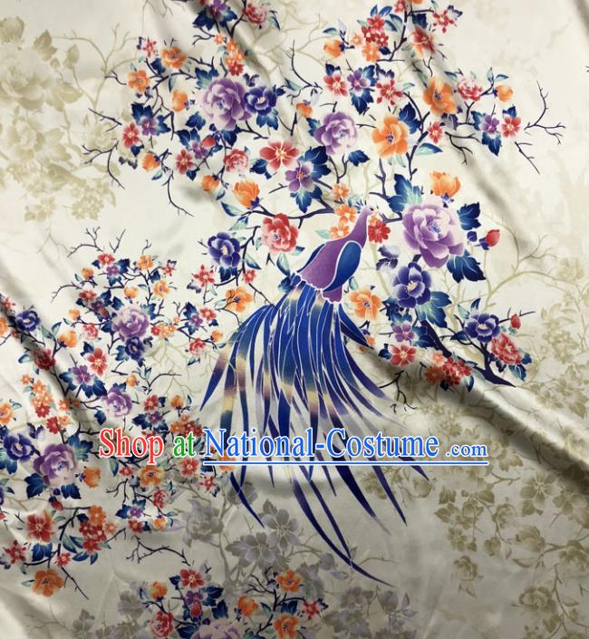 Chinese Classical Peacock Peony Pattern Design Beige Gambiered Guangdong Gauze Fabric Asian Traditional Cheongsam Silk Material