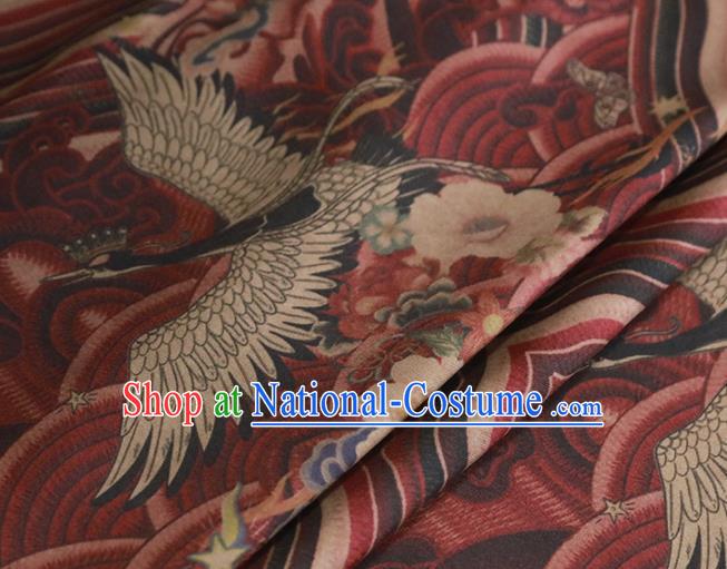 Chinese Classical Wave Crane Pattern Design Dark Red Gambiered Guangdong Gauze Fabric Asian Traditional Cheongsam Silk Material