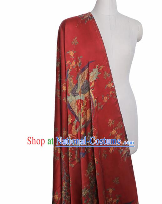 Chinese Classical Peacock Flowers Pattern Design Red Mulberry Silk Fabric Asian Traditional Cheongsam Silk Material