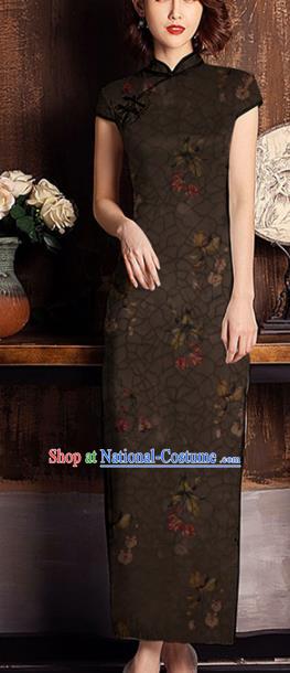 Chinese Classical Flowers Pattern Design Brown Mulberry Silk Fabric Asian Traditional Cheongsam Silk Material