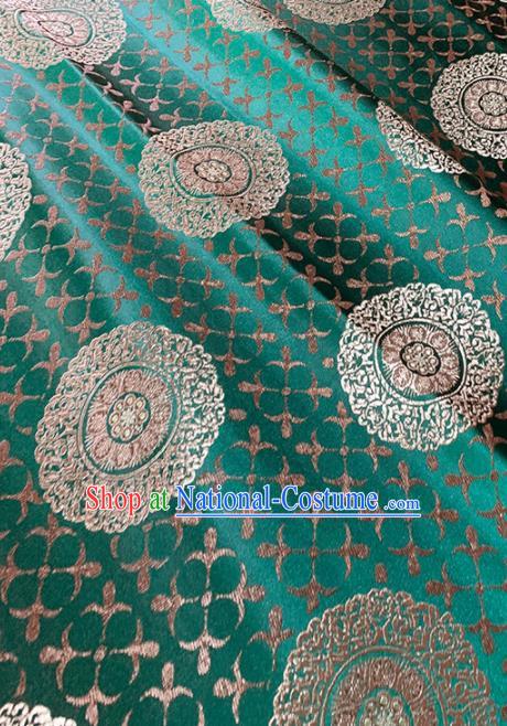 Chinese Classical Round Flowers Pattern Design Green Brocade Fabric Asian Traditional Satin Tang Suit Silk Material