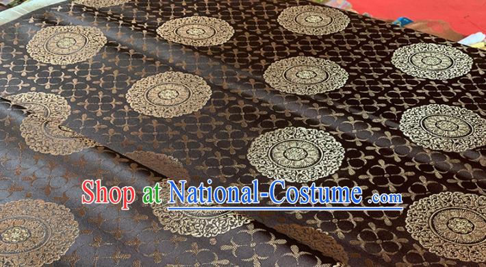 Chinese Classical Round Flowers Pattern Design Brown Brocade Fabric Asian Traditional Satin Tang Suit Silk Material