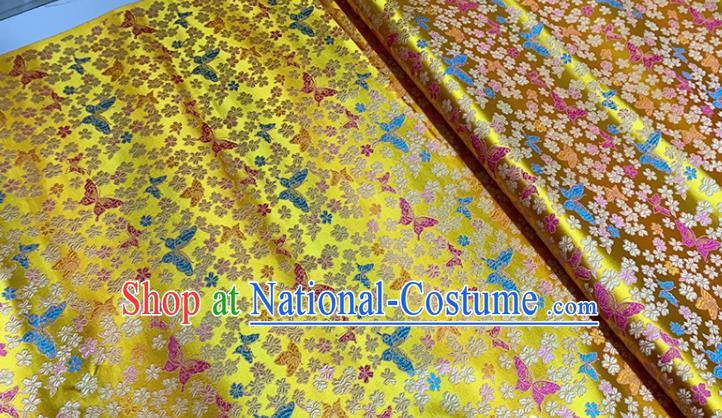 Chinese Classical Butterfly Plum Pattern Design Golden Brocade Fabric Asian Traditional Satin Tang Suit Silk Material