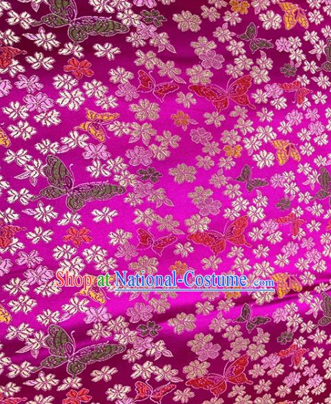 Chinese Classical Butterfly Plum Pattern Design Rosy Brocade Fabric Asian Traditional Satin Tang Suit Silk Material