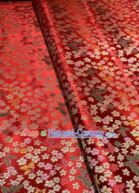 Chinese Classical Butterfly Plum Pattern Design Red Brocade Fabric Asian Traditional Satin Tang Suit Silk Material