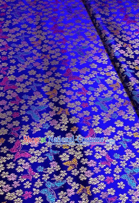 Chinese Classical Butterfly Plum Pattern Design Royalblue Brocade Fabric Asian Traditional Satin Tang Suit Silk Material