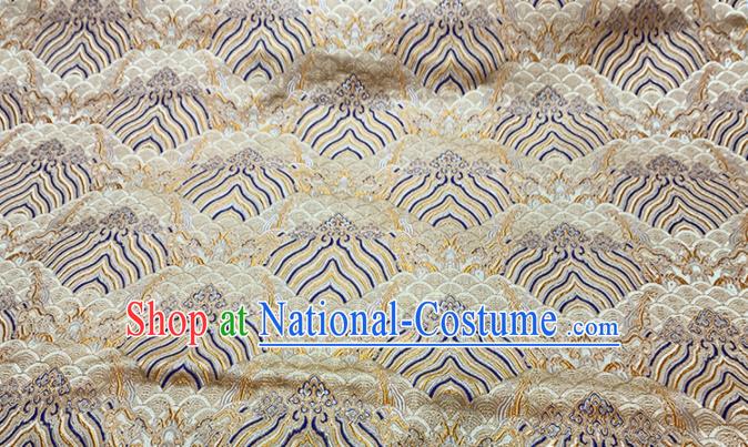 Chinese Classical Royal Wave Pattern Design Golden Brocade Fabric Asian Traditional Satin Tang Suit Silk Material