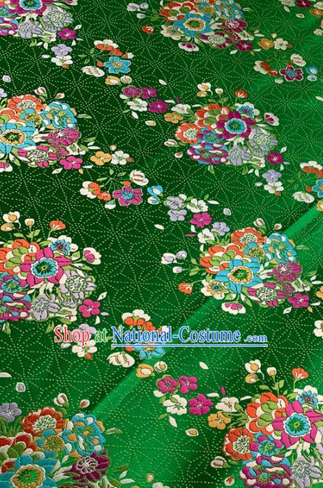 Chinese Classical Bouquet Pattern Design Deep Green Brocade Fabric Asian Traditional Satin Tang Suit Silk Material