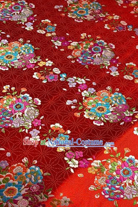 Chinese Classical Bouquet Pattern Design Red Brocade Fabric Asian Traditional Satin Tang Suit Silk Material