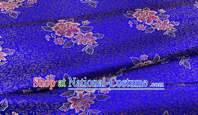 Chinese Classical Wheat Peony Pattern Design Royalblue Brocade Fabric Asian Traditional Satin Tang Suit Silk Material