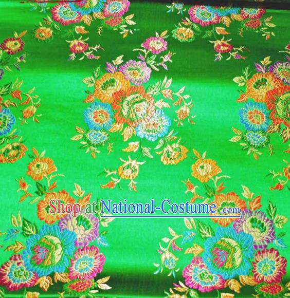 Chinese Classical Royal Flowers Pattern Design Green Brocade Fabric Asian Traditional Satin Tang Suit Silk Material