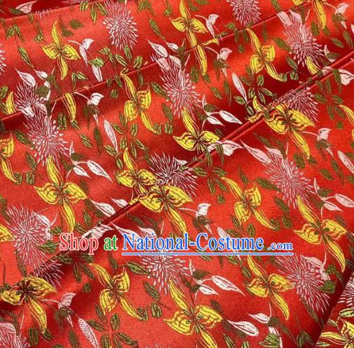 Chinese Classical Royal Flowers Pattern Design Red Brocade Fabric Asian Traditional Satin Tang Suit Silk Material