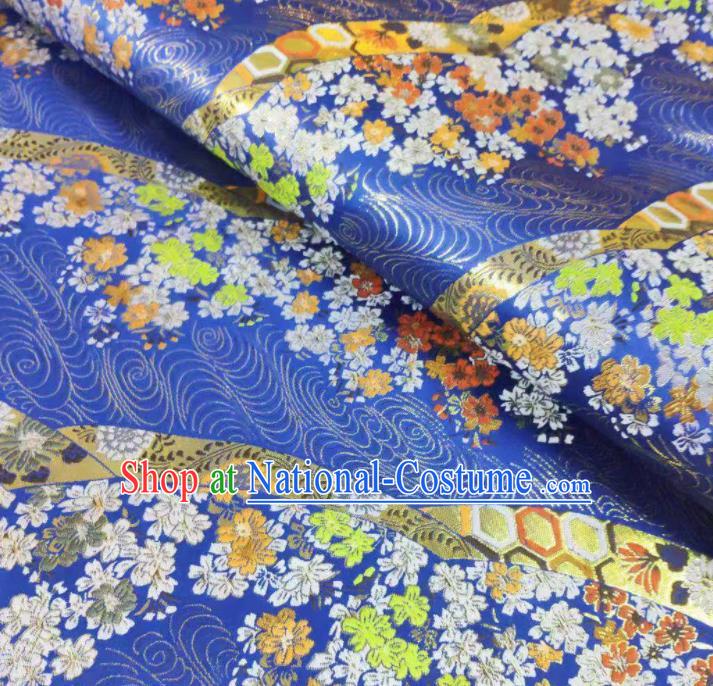 Chinese Classical Royal Cherry Blossom Pattern Design Royalblue Brocade Fabric Asian Traditional Satin Tang Suit Silk Material