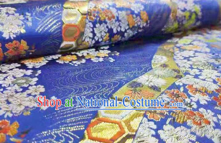 Chinese Classical Royal Cherry Blossom Pattern Design Royalblue Brocade Fabric Asian Traditional Satin Tang Suit Silk Material