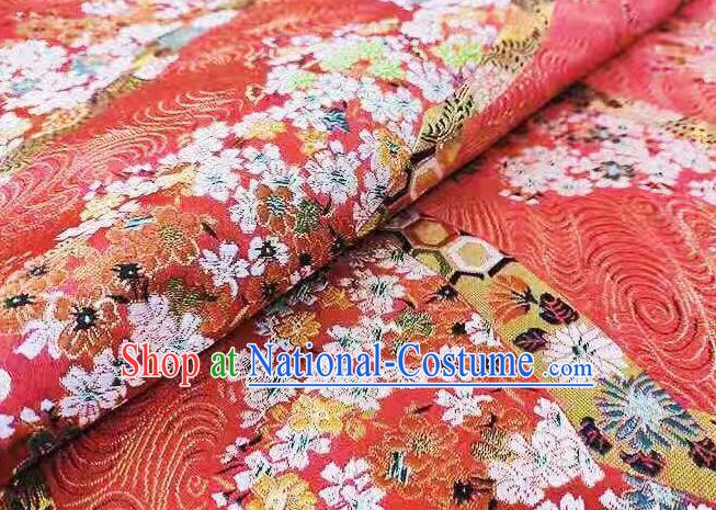 Chinese Classical Royal Cherry Blossom Pattern Design Red Brocade Fabric Asian Traditional Satin Tang Suit Silk Material