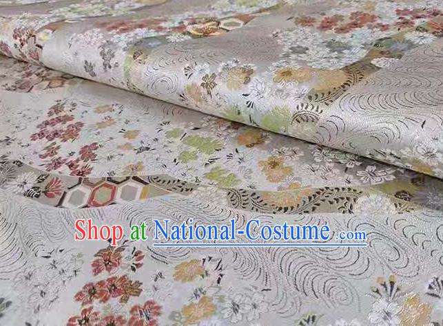 Chinese Classical Royal Cherry Blossom Pattern Design White Brocade Fabric Asian Traditional Satin Tang Suit Silk Material