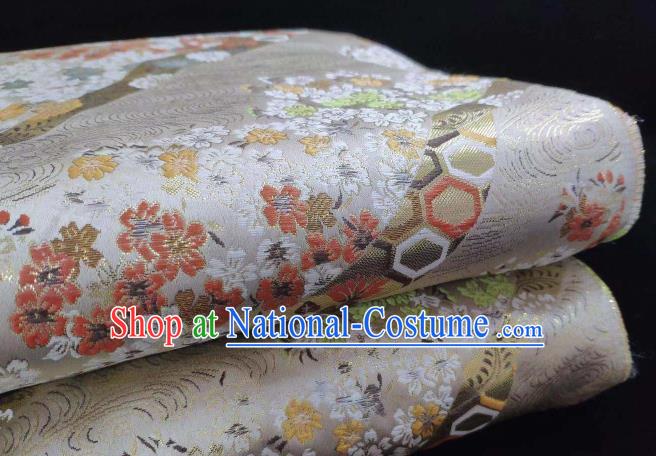 Chinese Classical Royal Cherry Blossom Pattern Design White Brocade Fabric Asian Traditional Satin Tang Suit Silk Material