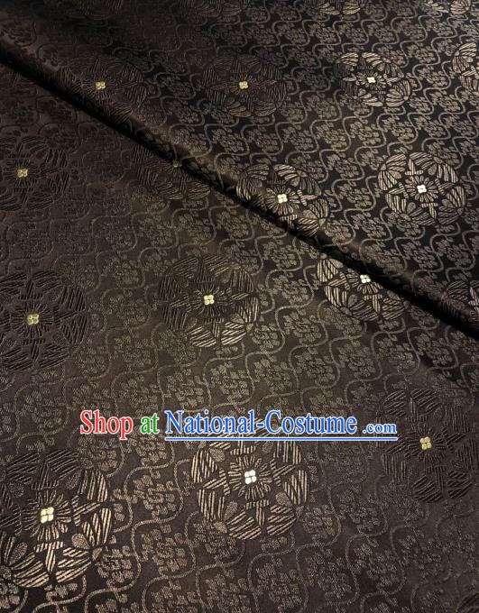 Chinese Classical Royal Sunflowers Pattern Design Deep Brown Brocade Fabric Asian Traditional Satin Tang Suit Silk Material