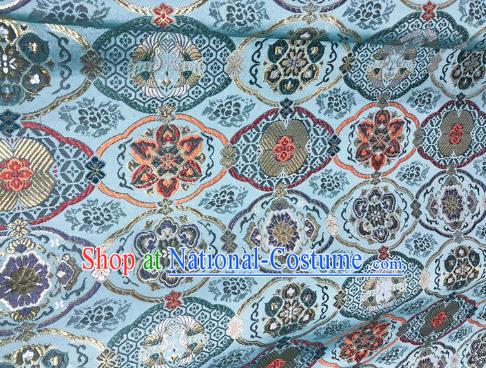 Japanese Kimono Classical Pattern Design Light Blue Brocade Fabric Asian Traditional Satin Silk Material