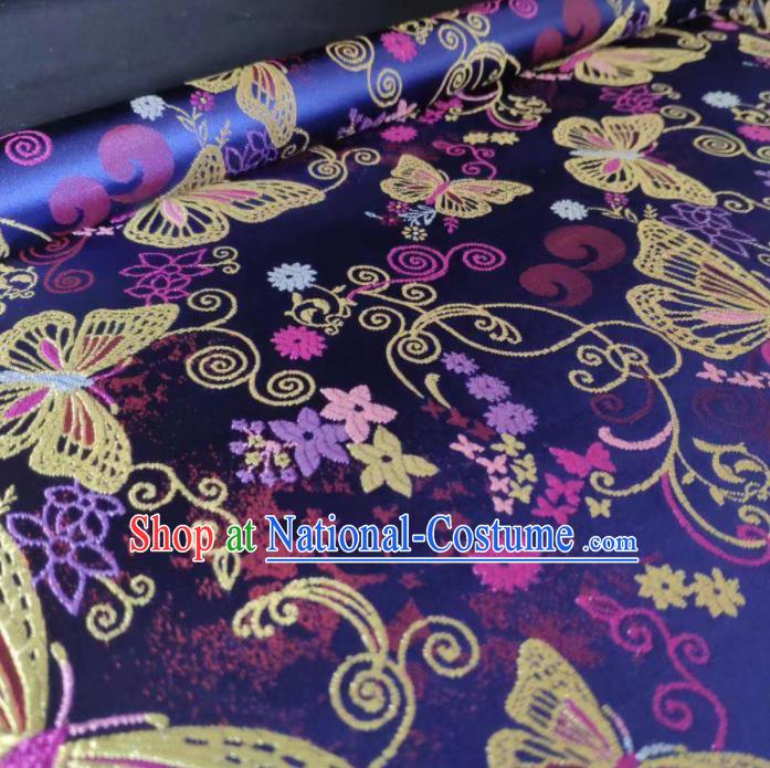 Chinese Classical Royal Butterfly Pattern Design Navy Brocade Fabric Asian Traditional Satin Tang Suit Silk Material