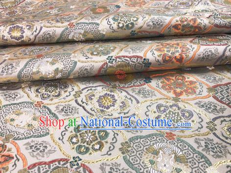 Japanese Kimono Classical Pattern Design Beige Brocade Fabric Asian Traditional Satin Silk Material