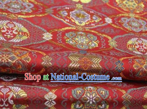 Japanese Kimono Classical Pattern Design Red Brocade Fabric Asian Traditional Satin Silk Material