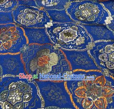 Japanese Kimono Classical Pattern Design Royalblue Brocade Fabric Asian Traditional Satin Silk Material