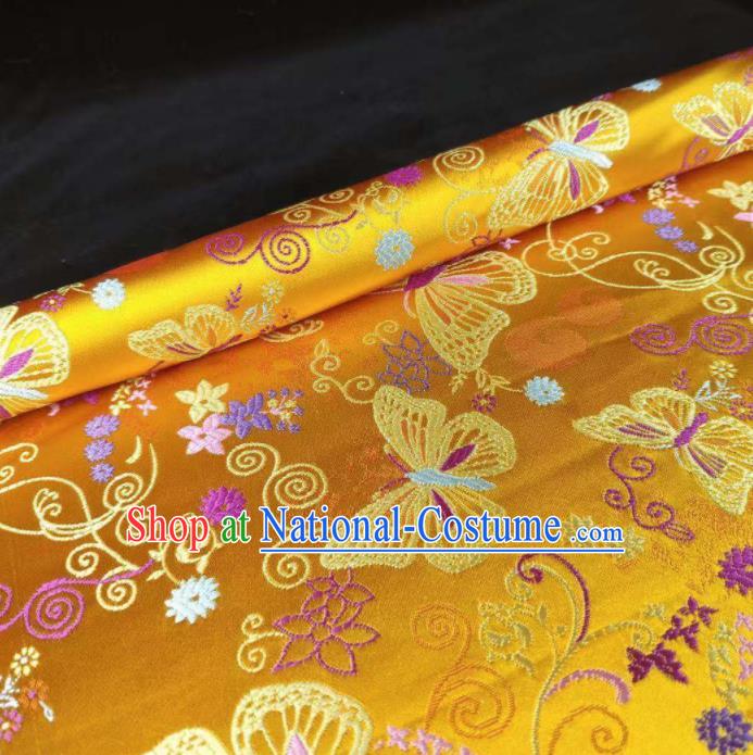 Chinese Classical Royal Butterfly Pattern Design Golden Brocade Fabric Asian Traditional Satin Tang Suit Silk Material