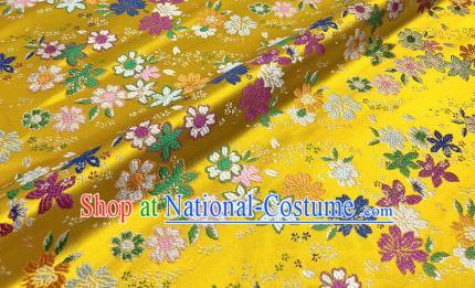 Japanese Kimono Classical Florescence Pattern Design Golden Brocade Fabric Asian Traditional Satin Silk Material