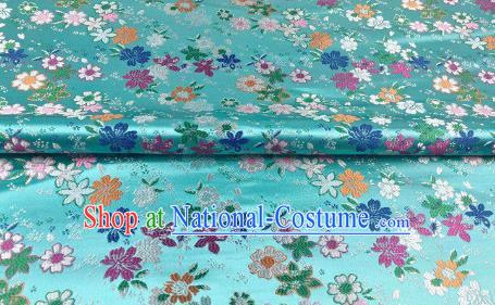 Japanese Kimono Classical Florescence Pattern Design Light Blue Brocade Fabric Asian Traditional Satin Silk Material